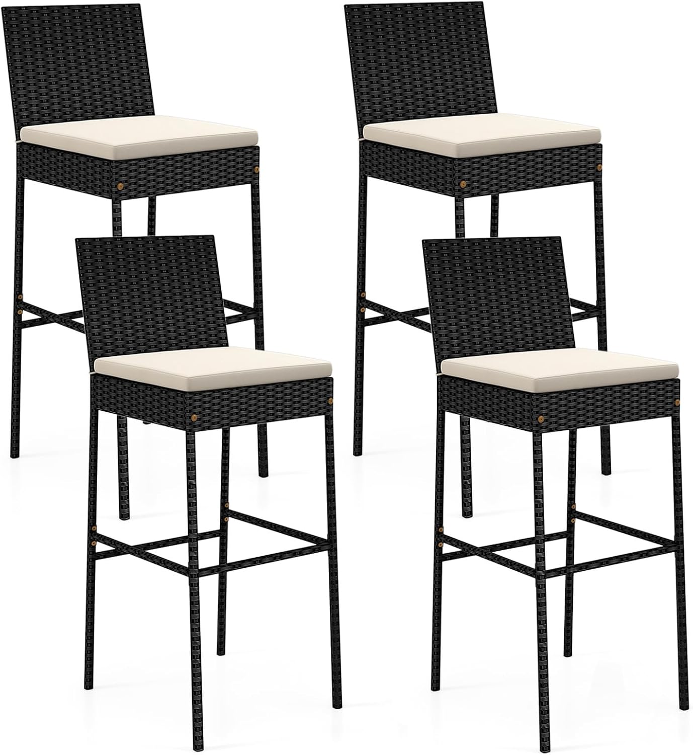 RELAX4LIFE Outdoor Bar Stools Set of 4 - Wicker Rattan Patio Barstools Tall Chairs w/Back, Footrest, Seat Cushions & Metal Frame, 400LBS Weight Capacity, 30’’ Counter Height Bar Stools (2, Mix Brown)