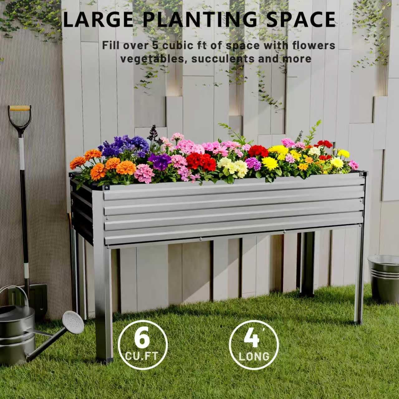 MGNO 2PCS Galvanized Raised Garden Bed Outdoor with Legs,48×18×32in Metal Elevated Raised Planter Box for Backyard, Patio, Balcony, 300lb Capacity,Silver…