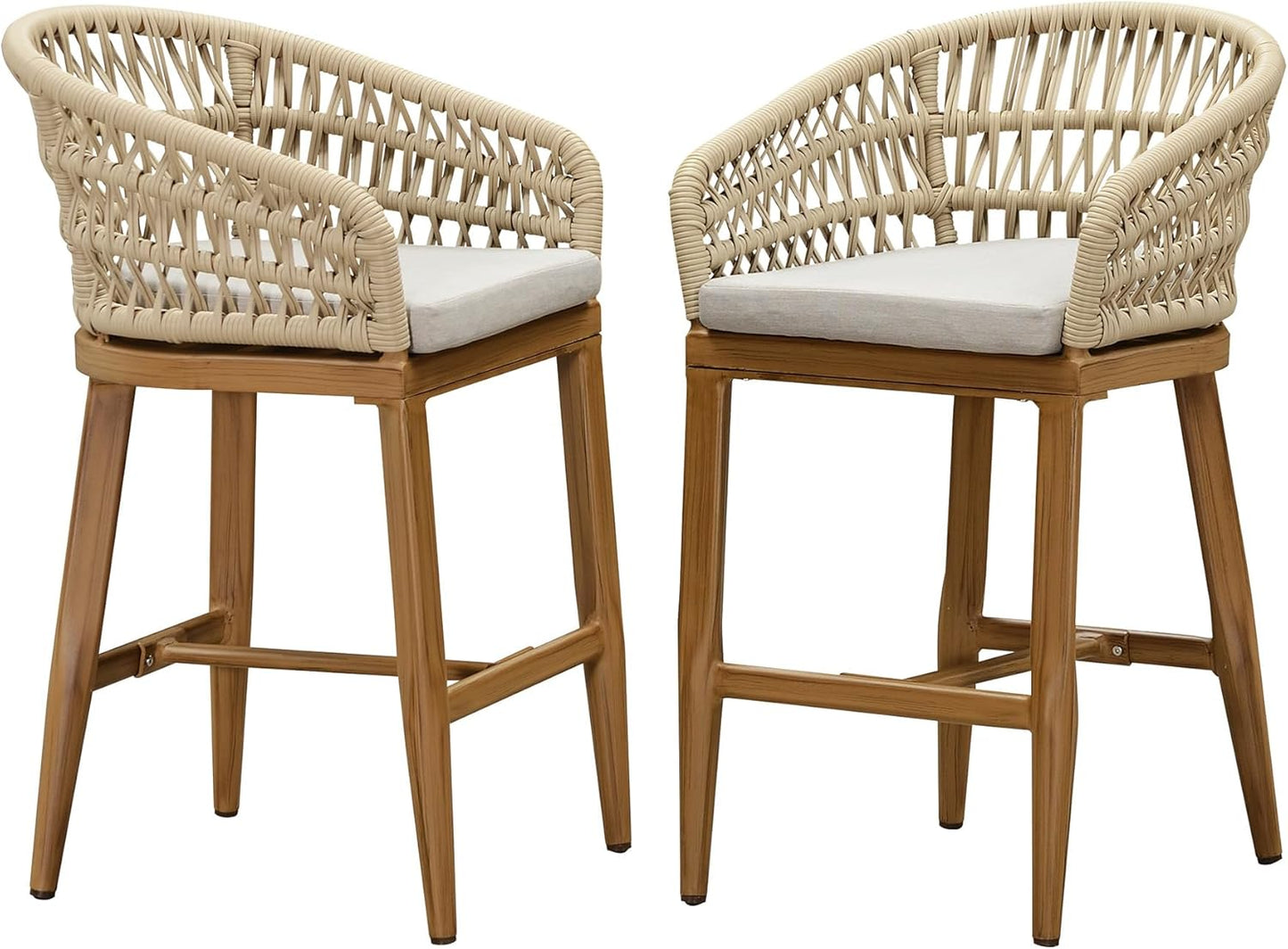 PURPLE LEAF Outdoor Rattan 24" Counter Height Bar Stools Chair Set of 2, Modern Patio Wicker Barstool with Backrest for Indoor and Outdoor, Kitchen Island, Coffee