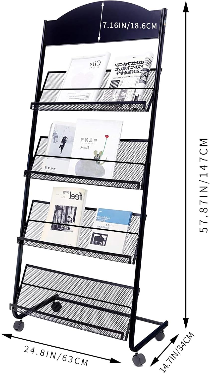 Yinghao Floor Standing Magazine Rack, 4 Layer Iron Magazine Rack Floor, Suitable for the Display of Brochures or Documents in Exhibitions, Shopping Malls, Hospitals, Offices