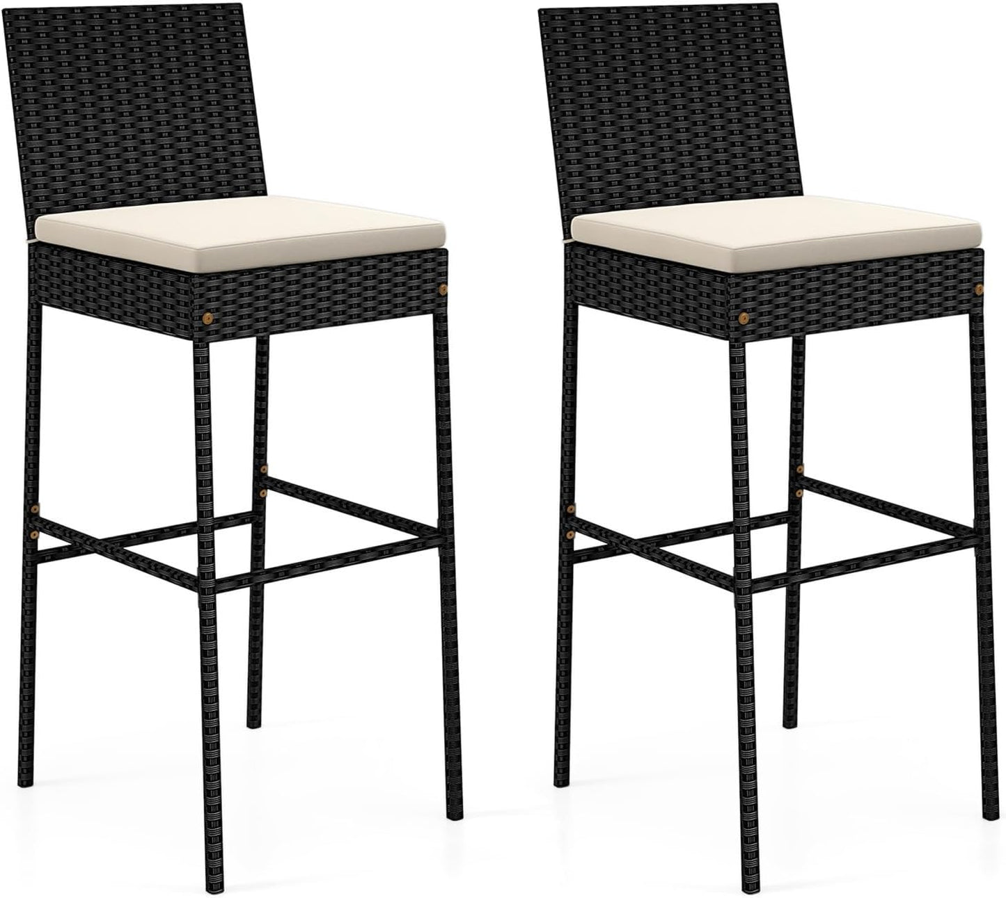 RELAX4LIFE Outdoor Bar Stools Set of 4 - Wicker Rattan Patio Barstools Tall Chairs w/Back, Footrest, Seat Cushions & Metal Frame, 400LBS Weight Capacity, 30’’ Counter Height Bar Stools (2, Mix Brown)