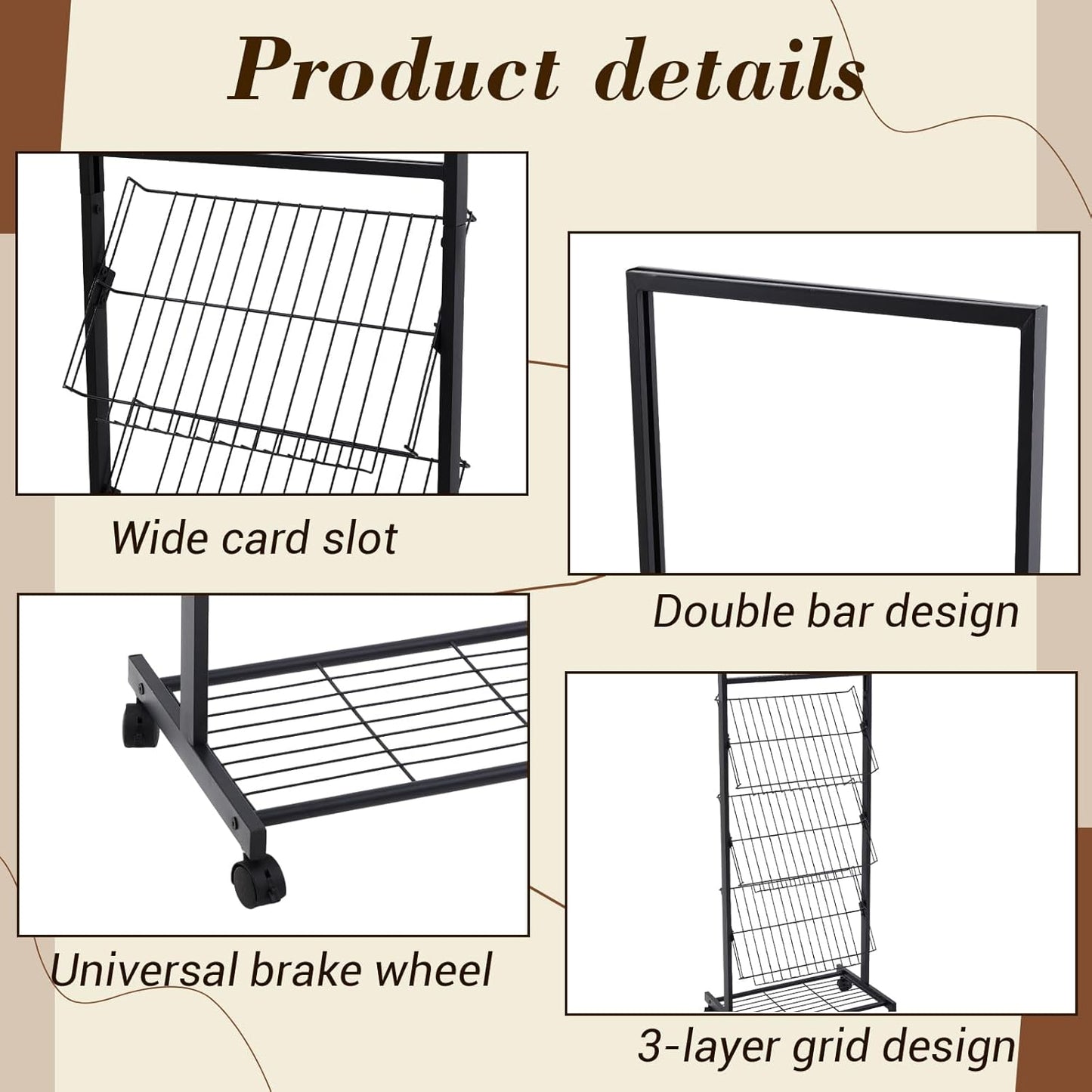 Zonon Magazine Rack Floor Stand 4-tier Shelf with Wheels Brochure Newspaper Display Stand and 19.69" x 27.56" Poster Sign Holder for Exhibition Store Business Office Showroom