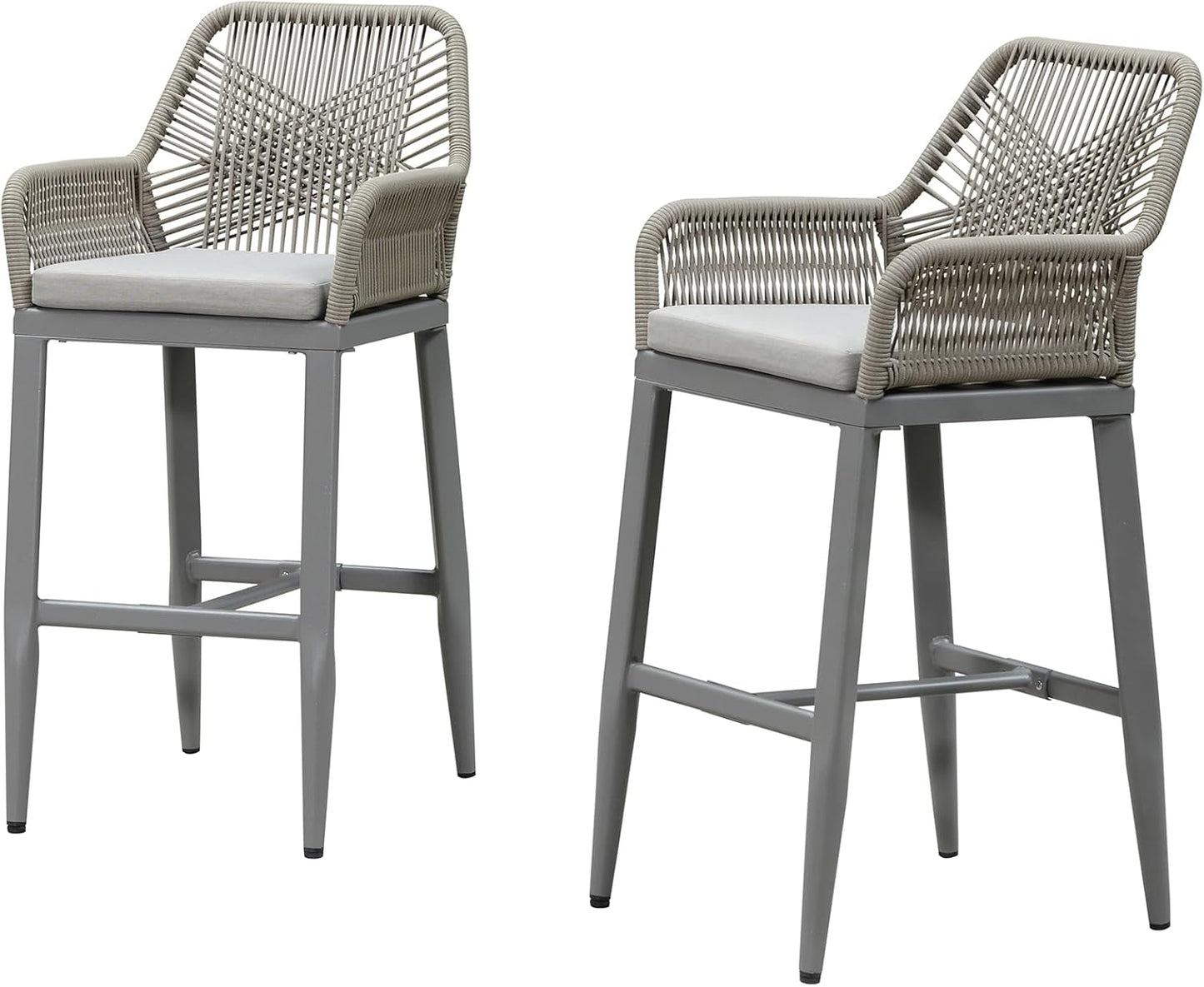 PURPLE LEAF Outdoor Rattan 24" Counter Height Bar Stools Chair Set of 2, Modern Patio Wicker Barstool with Backrest for Indoor and Outdoor, Kitchen Island, Coffee