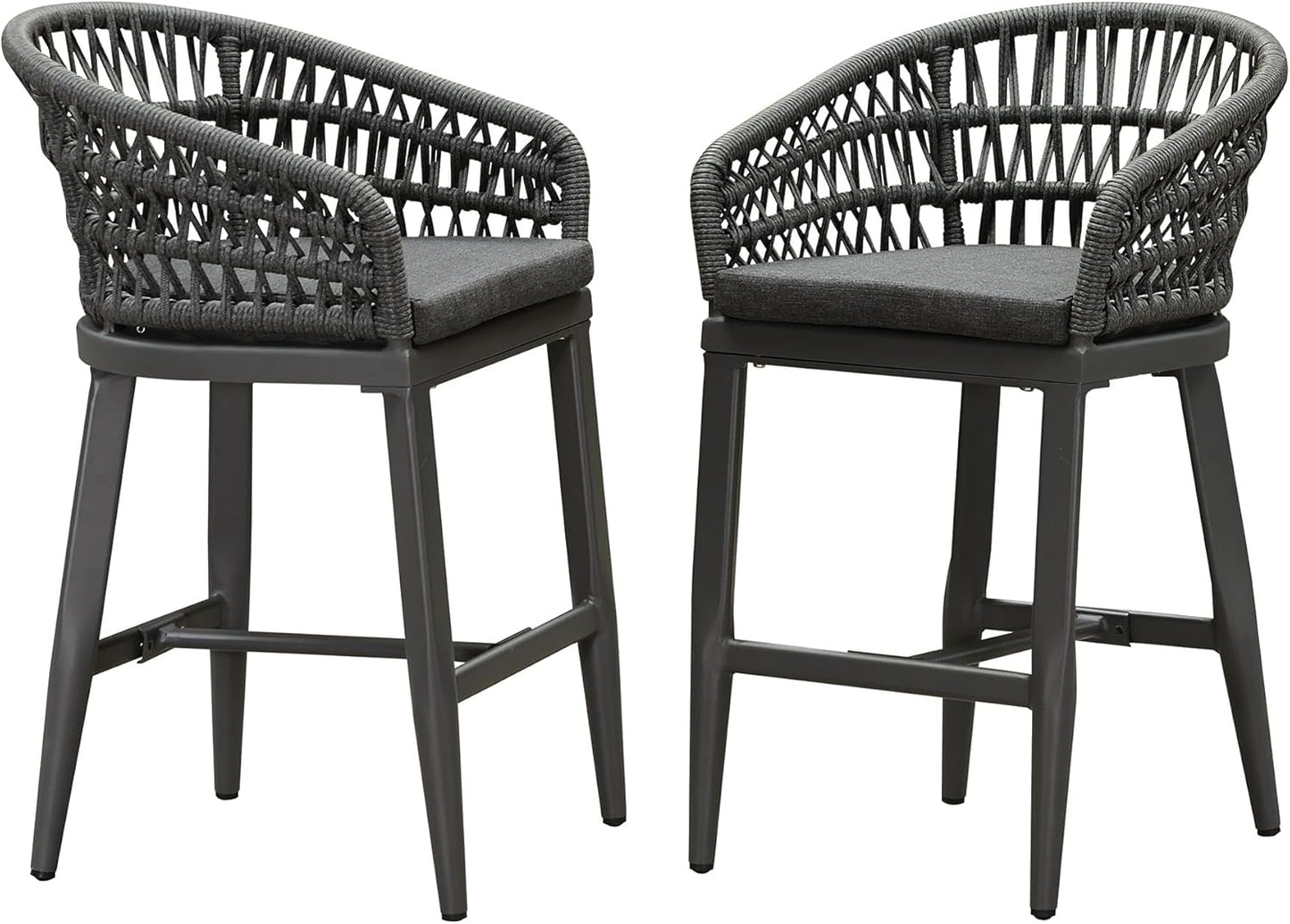 PURPLE LEAF Outdoor Rattan 24" Counter Height Bar Stools Chair Set of 2, Modern Patio Wicker Barstool with Backrest for Indoor and Outdoor, Kitchen Island, Coffee