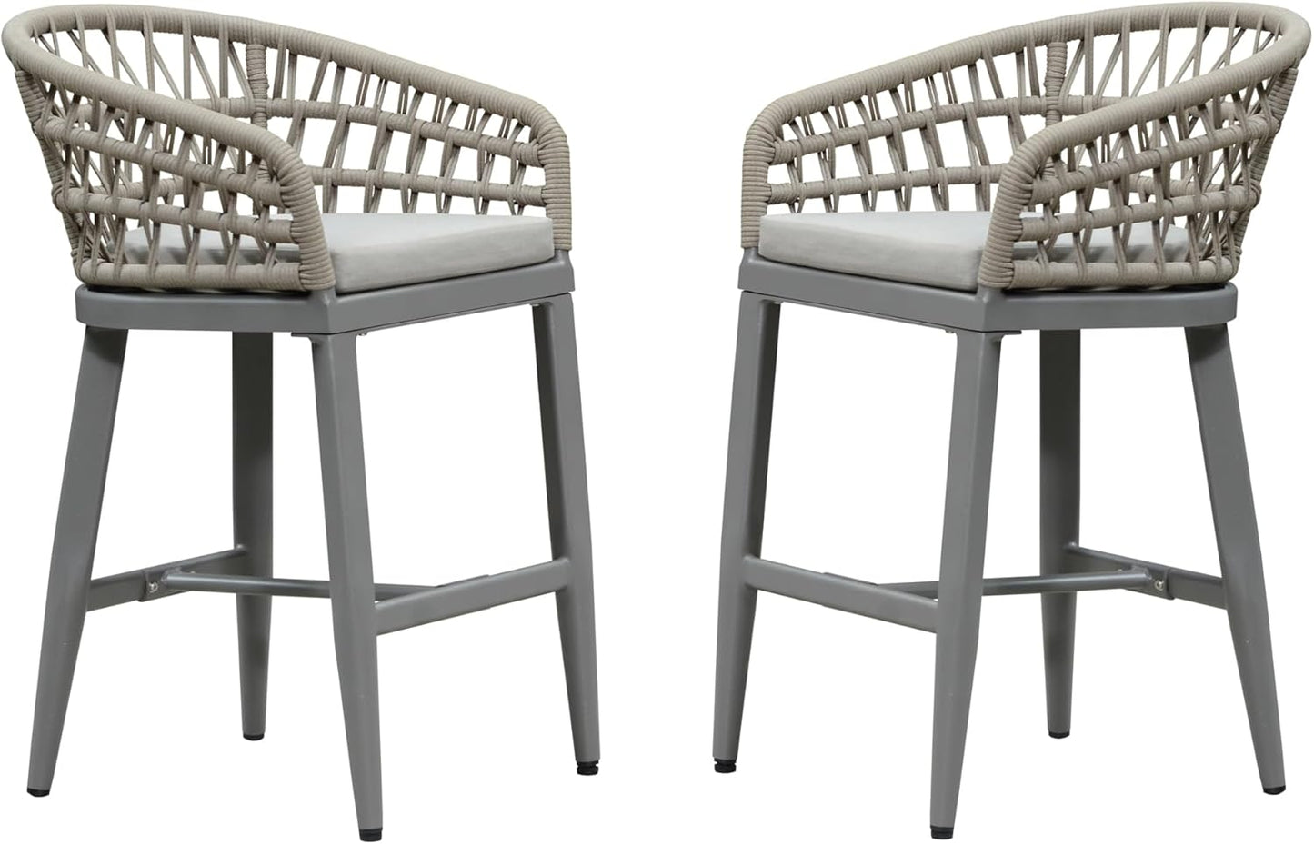 PURPLE LEAF Outdoor Rattan 24" Counter Height Bar Stools Chair Set of 2, Modern Patio Wicker Barstool with Backrest for Indoor and Outdoor, Kitchen Island, Coffee