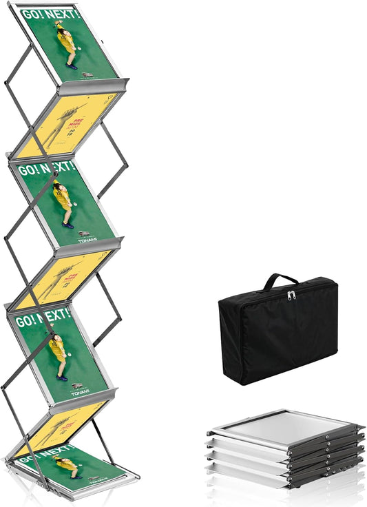 Magazine Rack Floor,Aluminum Magazine Display,Foldable Brochure Display Stand,Portable Magazines Stand Literature Rack with Carrying Bag for Exhibition,Trade Show,Office,Store,6 Pockets