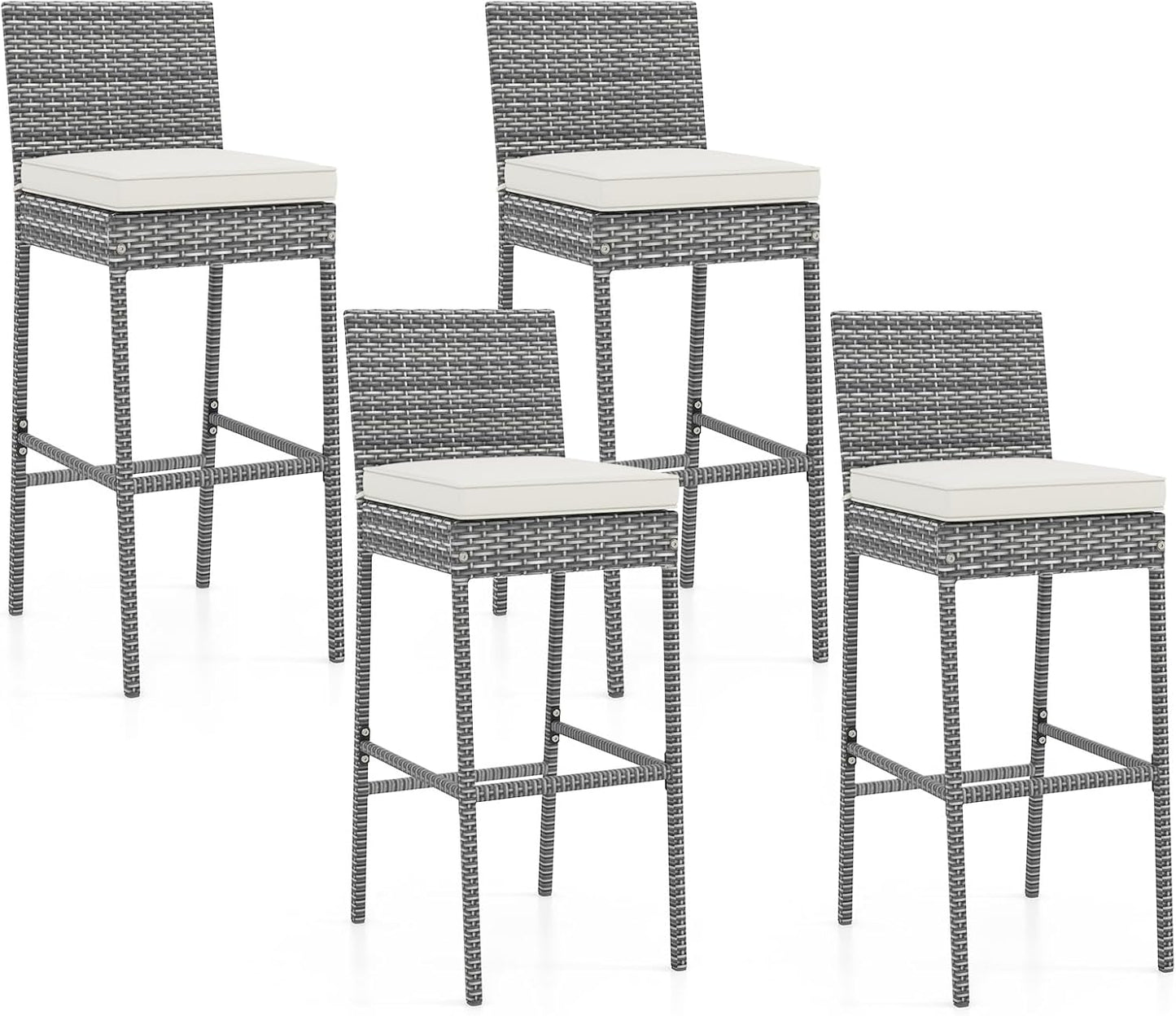 RELAX4LIFE Outdoor Bar Stools Set of 4 - Wicker Rattan Patio Barstools Tall Chairs w/Back, Footrest, Seat Cushions & Metal Frame, 400LBS Weight Capacity, 30’’ Counter Height Bar Stools (2, Mix Brown)