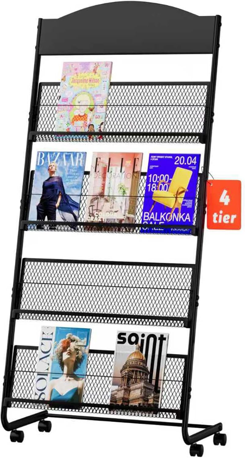 Yinghao Floor Standing Magazine Rack, 4 Layer Iron Magazine Rack Floor, Suitable for the Display of Brochures or Documents in Exhibitions, Shopping Malls, Hospitals, Offices