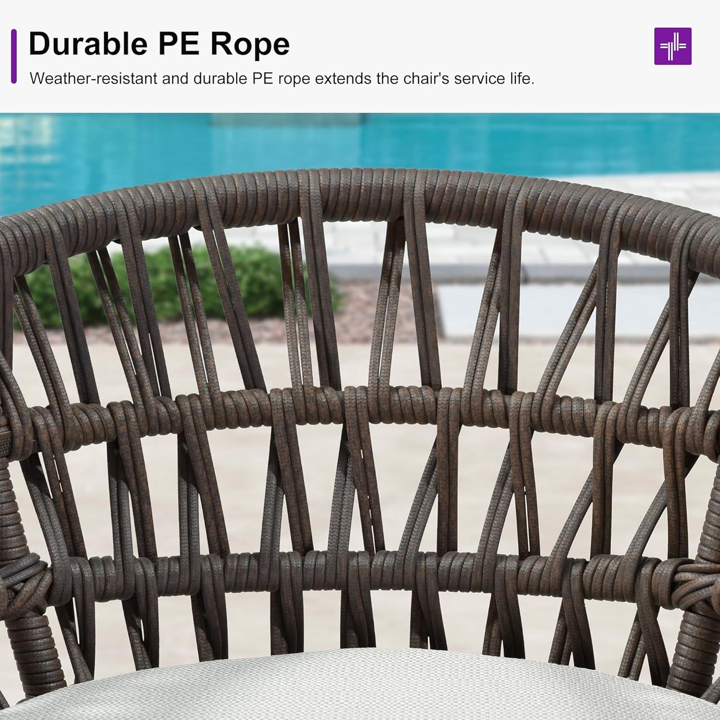 PURPLE LEAF Outdoor Rattan 24" Counter Height Bar Stools Chair Set of 2, Modern Patio Wicker Barstool with Backrest for Indoor and Outdoor, Kitchen Island, Coffee
