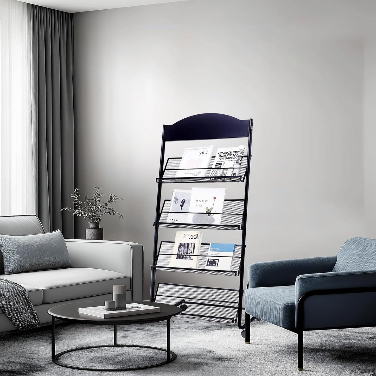 Yinghao Floor Standing Magazine Rack, 4 Layer Iron Magazine Rack Floor, Suitable for the Display of Brochures or Documents in Exhibitions, Shopping Malls, Hospitals, Offices