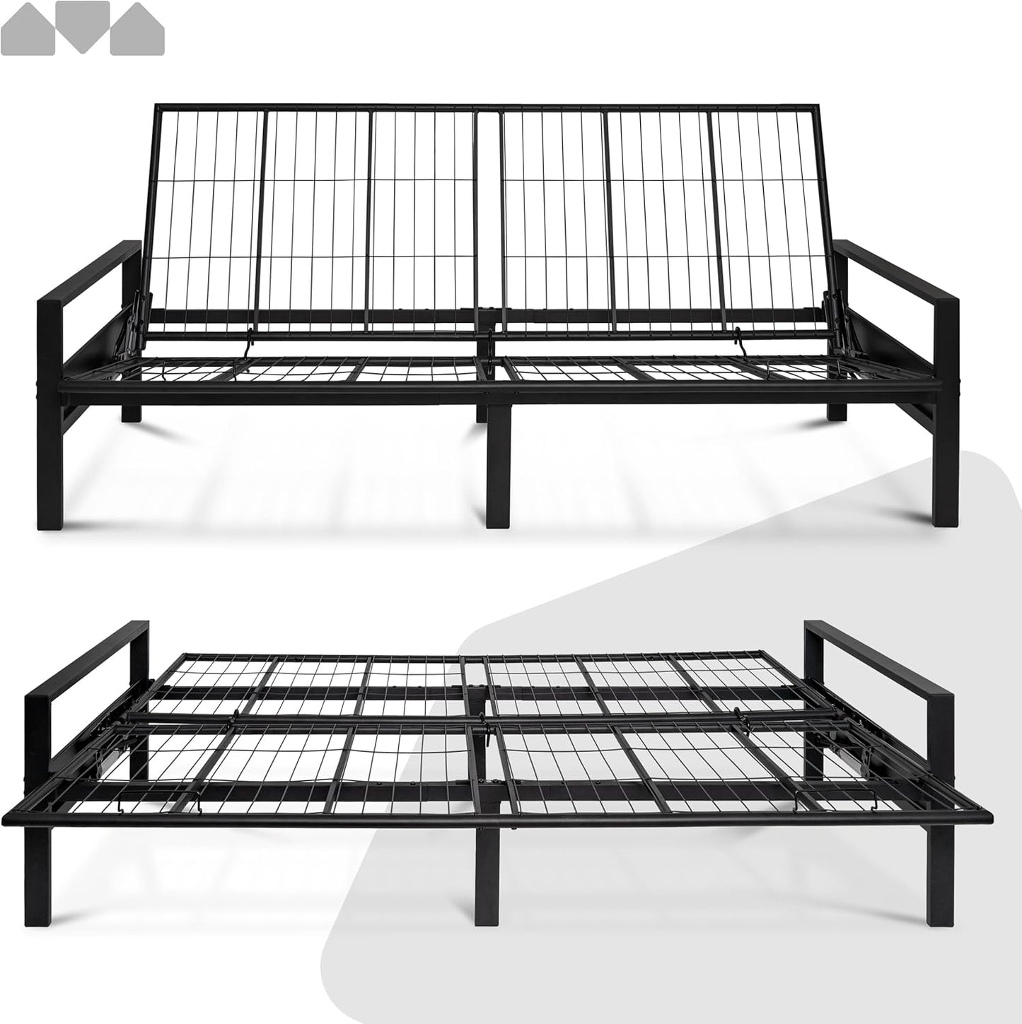 Milliard Metal Futon Frame – Full Size Futon Frame, Convertible Sofa Bed, Sleek Black Low-Profile Design, Space-Saving, Durable & Easy Assembly - Perfect for Modern Living, Apartments & Guest Rooms