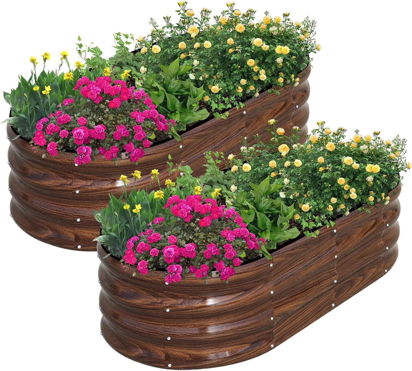 SnugNiture Galvanized Raised Garden Bed Outdoor, 2 Pcs 4x2x1ft Oval Metal Planter Box for Planting Plants Vegetables, White