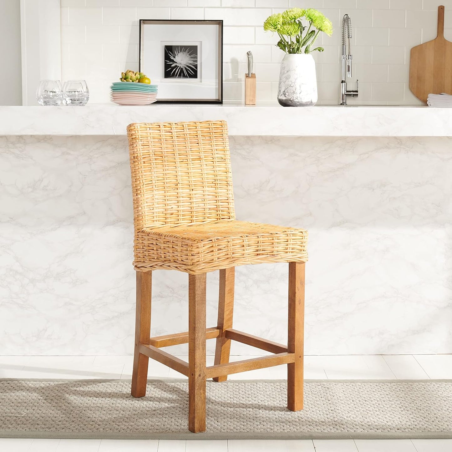 SAFAVIEH Home Tobie Natural Rattan 24-inch Counter Stool