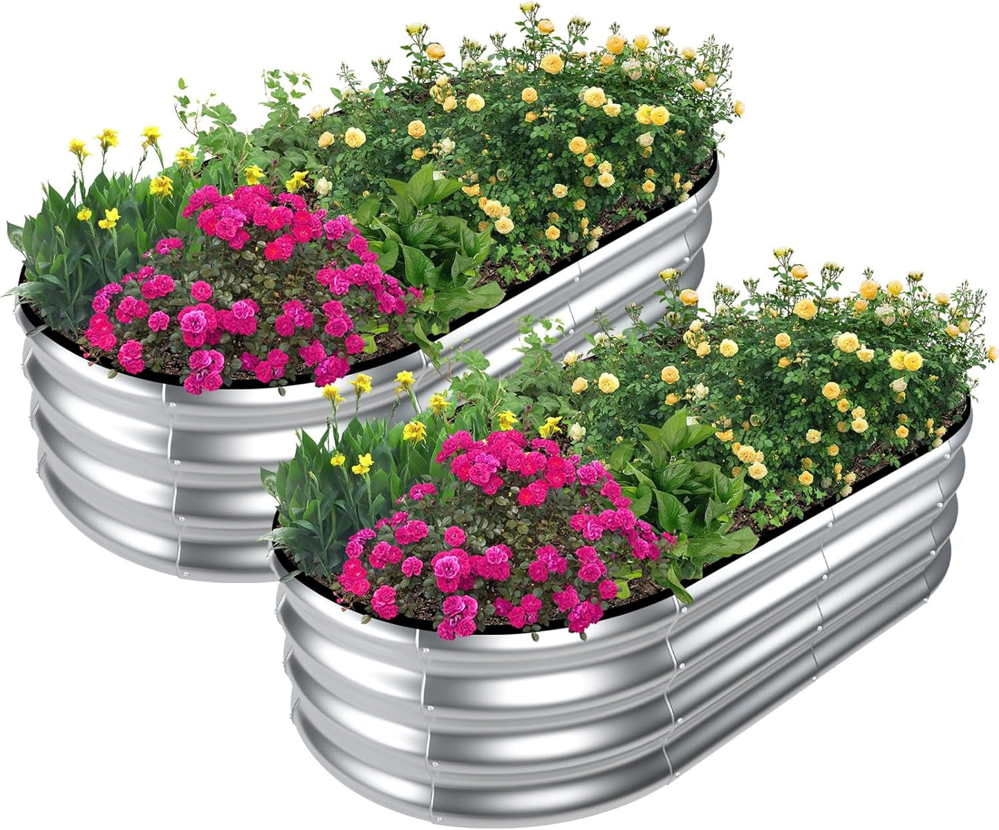 SnugNiture Galvanized Raised Garden Bed Outdoor, 2 Pcs 4x2x1ft Oval Metal Planter Box for Planting Plants Vegetables, White