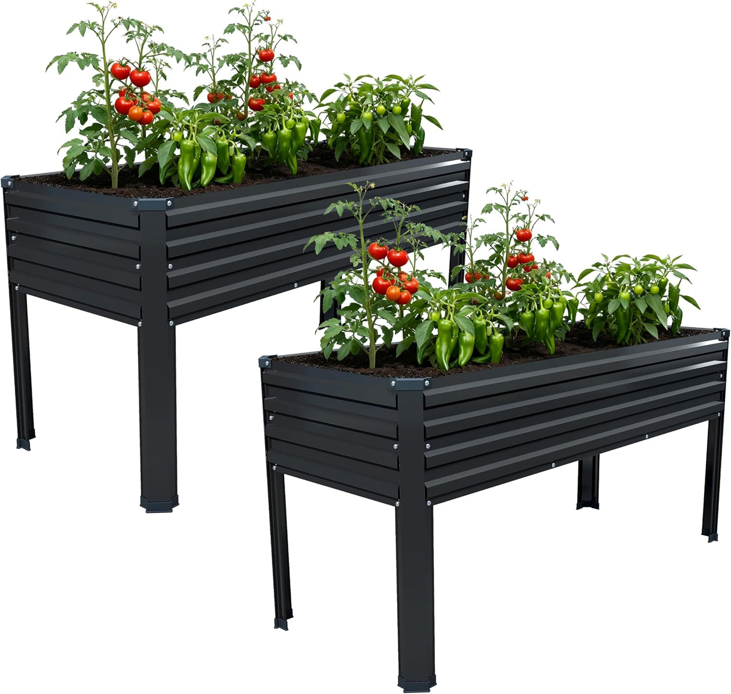 MGNO 2PCS Galvanized Raised Garden Bed Outdoor with Legs,48×18×32in Metal Elevated Raised Planter Box for Backyard, Patio, Balcony, 300lb Capacity,Silver…