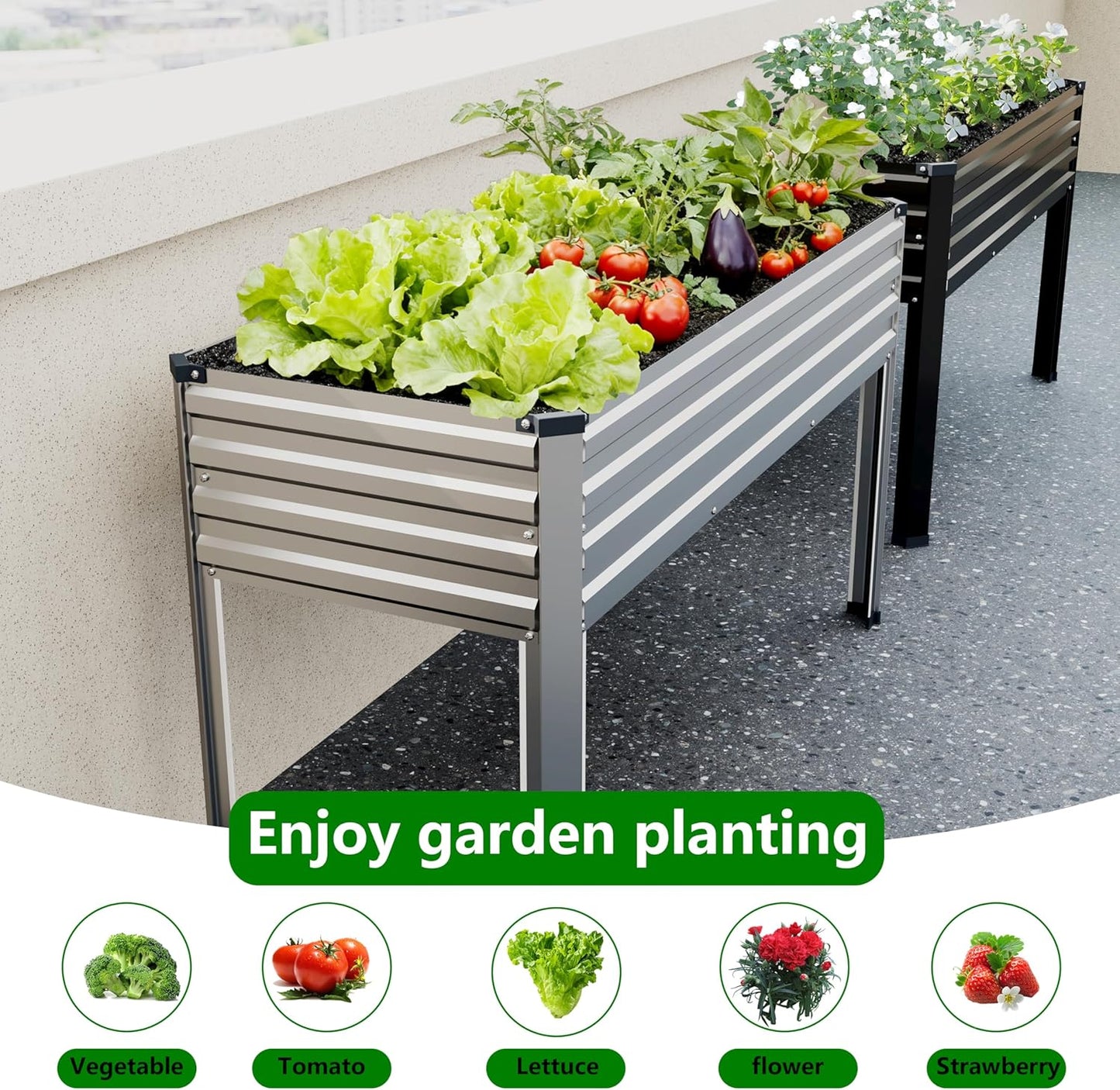 MGNO 2PCS Galvanized Raised Garden Bed Outdoor with Legs,48×18×32in Metal Elevated Raised Planter Box for Backyard, Patio, Balcony, 300lb Capacity,Silver…