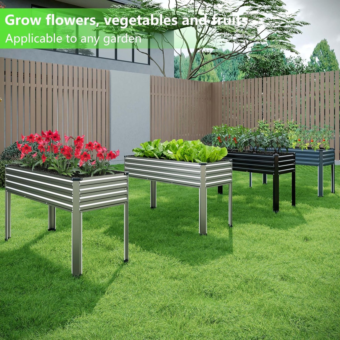 MGNO 2PCS Galvanized Raised Garden Bed Outdoor with Legs,48×18×32in Metal Elevated Raised Planter Box for Backyard, Patio, Balcony, 300lb Capacity,Silver…
